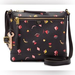 Fossil Key Bag Black Crossbody Handbag with Colorful Geometric Print